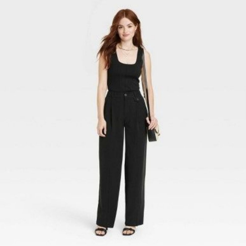 Women's High-Rise Relaxed Fit Full Length Baggy Wide Leg Trousers - A New D